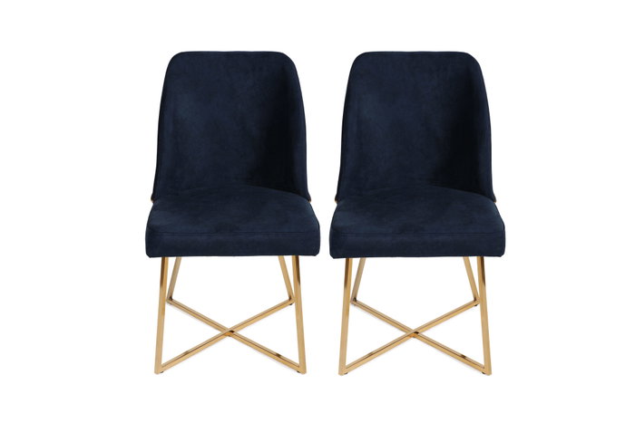 Hanah Home Madrid 908 V2 Sillas Barrocas Doradas Azul Oscuro Terciopelo/Piel Sintética